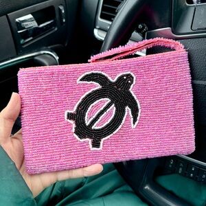 Pink Beaded Turtle Clutch